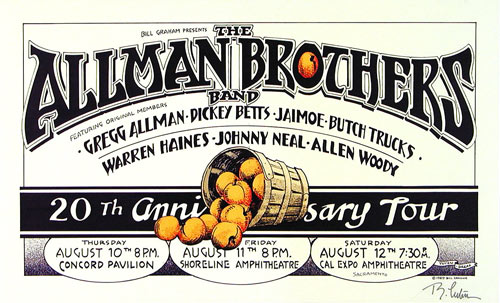 Randy Tuten Allman Brothers 20th Anniversary Tour Poster - signed