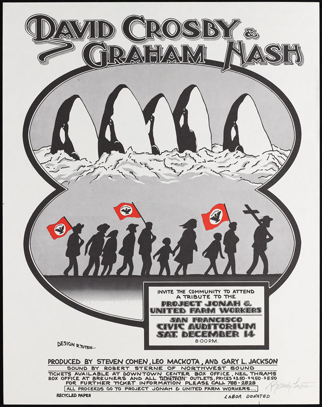 Randy Tuten David Crosby and Graham Nash - Save The Whales - United Farmworkers Poster - signed