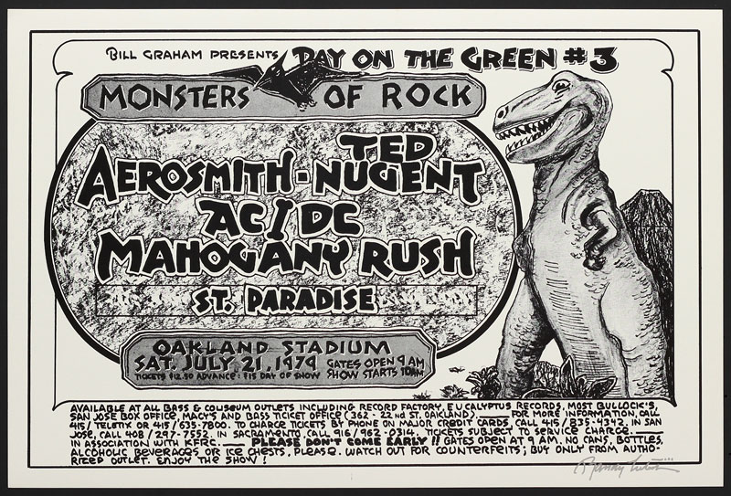 Randy Tuten Bill Graham Presents Day on the Green #3 1979 - Monsters of Rock - Aerosmith Poster - signed