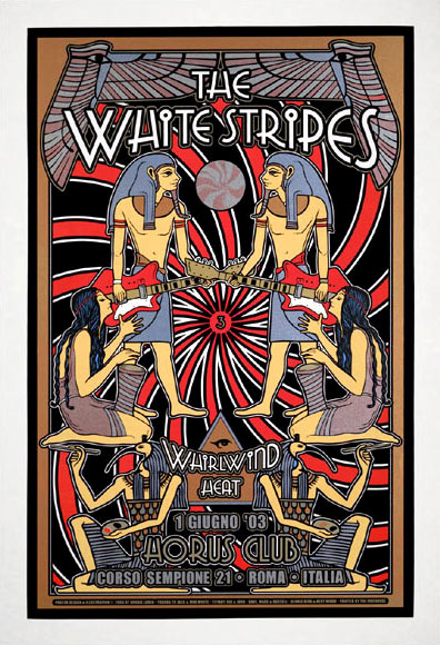 Dennis Loren Scarce White Stripes Egyptian Motif Large Silkscreen Poster