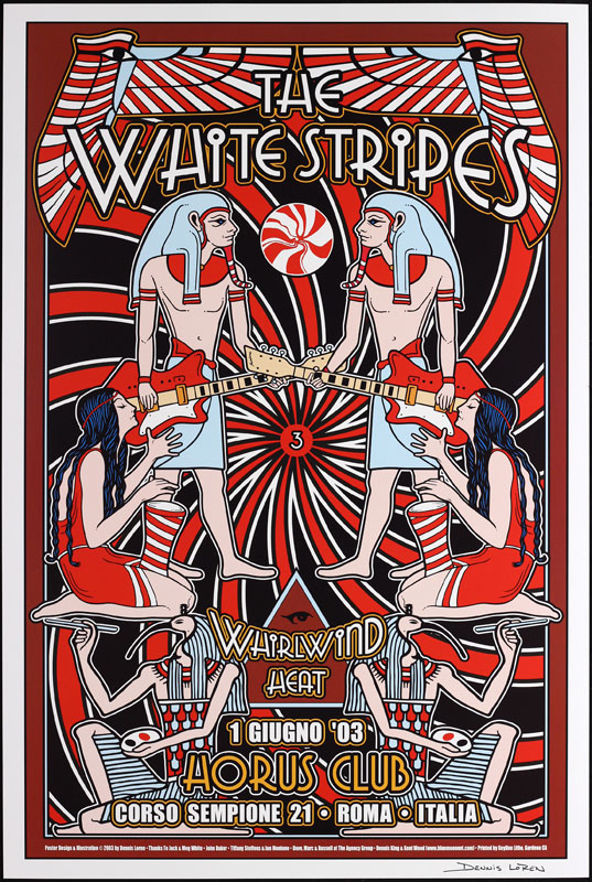 Dennis Loren White Stripes Egyptian Motif Poster - signed