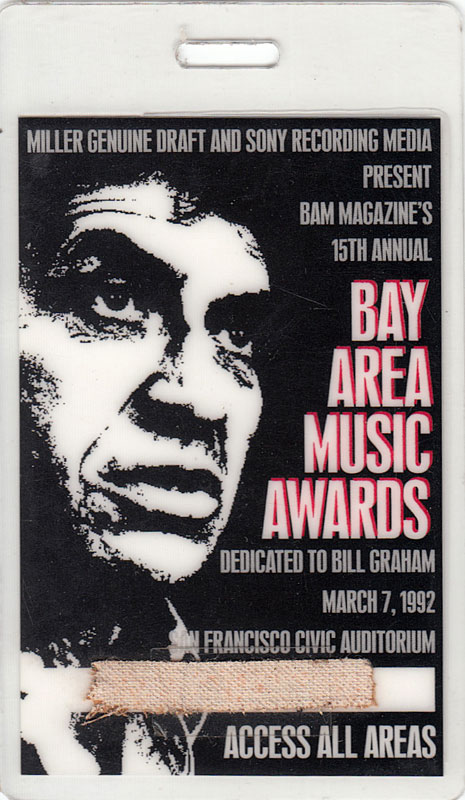 BAMMIES Bay Area Music Awards 1992 Laminate