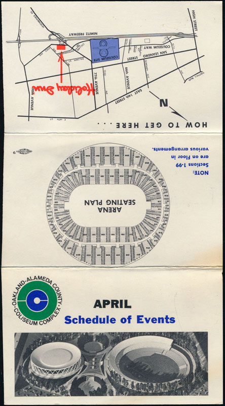 Oakland Coliseum April 1967 Event Schedule Pocket Schedule