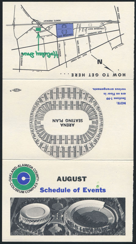 Oakland Coliseum August 1967 Event Schedule Pocket Schedule