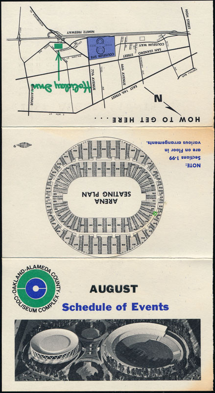 Oakland Coliseum August 1967 Event Schedule Pocket Schedule