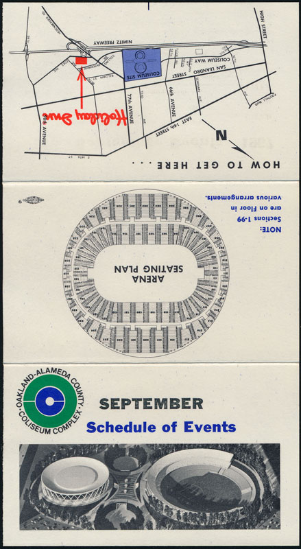 Oakland Coliseum September 1967 Event Schedule Pocket Schedule