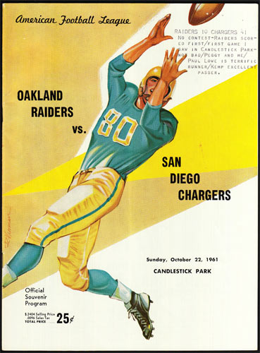 San Diego Chargers vs Oakland Raiders 10/22/1961 Game Program Pro Football Program