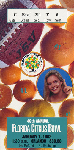 1992 Florida Citrus Bowl College Football Ticket