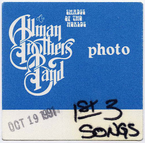 Allman Brothers Band 1991 Blue Photo Backstage  Pass