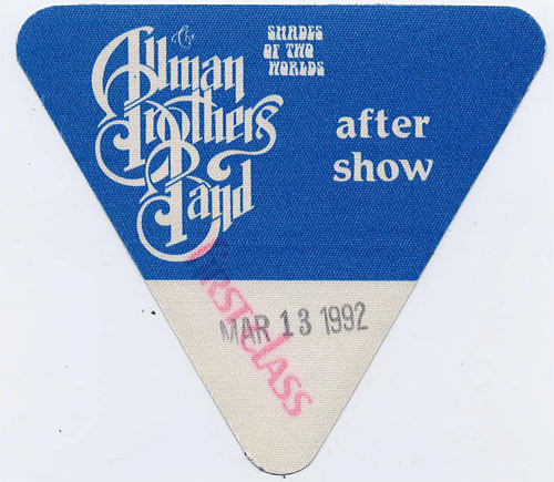 Allman Brothers Band 1992 Blue After Show Backstage Pass