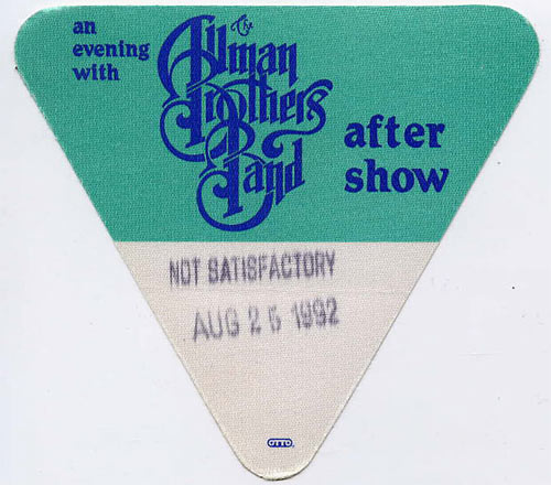 Allman Brothers Band 1992 Green After Show Backstage Pass