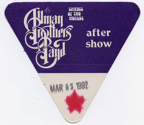 Allman Brothers Band 1992 Purple After Show Backstage Pass