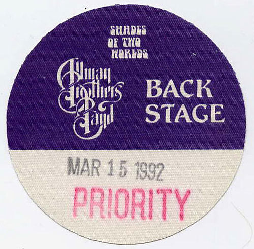 Allman Brothers Band 1992 Purple Backstage Backstage Pass