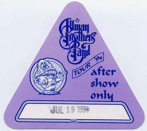 Allman Brothers Band 1994 Purple After Show Backstage Pass