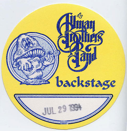 Allman Brothers Band 1994 Yellow Backstage Backstage Pass