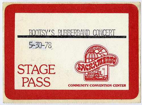 Bootsy's Rubberband 1978 Stage Backstage Pass