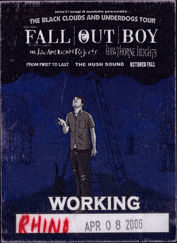 Fall Out Boy Black Clouds and Underdogs Tour Backstage Pass