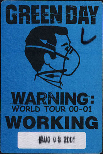 Green Day Warning Tour 2001 Backstage Pass