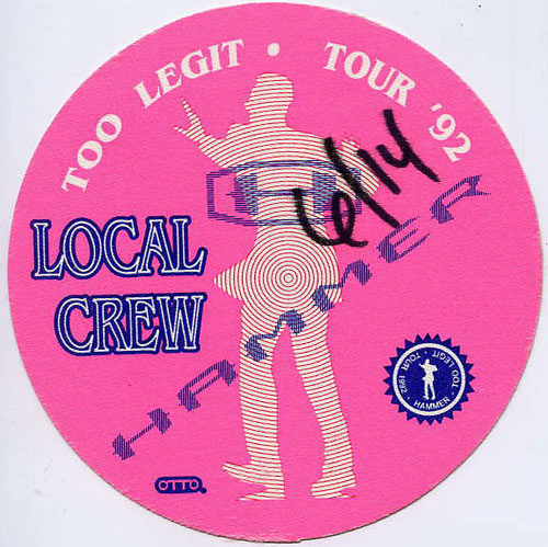 MC Hammer 1992 Too Legit Pink Crew Backstage Pass