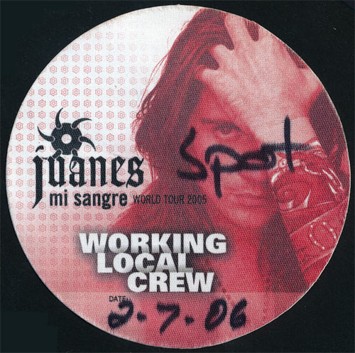 Juanes Working Local Crew Backstage Pass