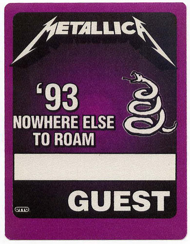 Metallica 1993 Nowhere Else To Roam Purple Guest Backstage Pass