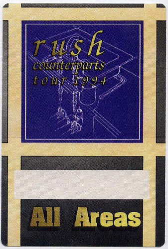 Rush 1994 Counterparts Tour All Areas Backstage Pass