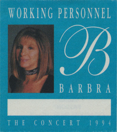 Barbra Streisand 1994 The Concert Tour Personnel Backstage Pass