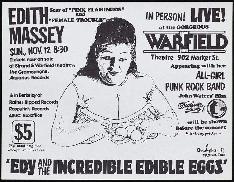 Edith Massey Edie and the Eggs Desperate Living Punk Flyer / Handbill