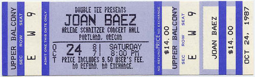 Joan Baez 1987 Portland Ticket