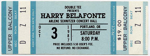 Harry Belafonte 1987 Portland Ticket