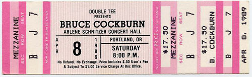 Bruce Cockburn 1989 Portland Ticket