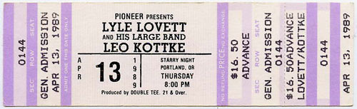 Lyle Lovett 1989 Portland Ticket