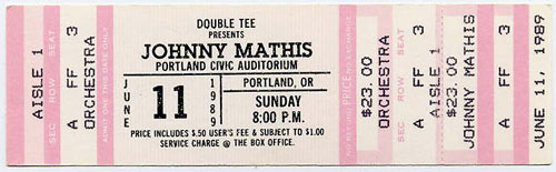 Johnny Mathis 1989 Portland Ticket