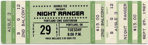 Night Ranger 1987 Portland Ticket