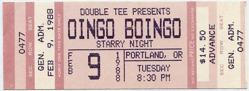 Oingo Boingo 1988 Portland Ticket