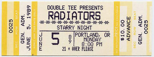 Radiators Portland 1989 Ticket