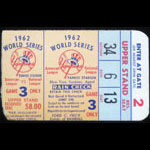 1962 World Series San Francisco Giants at New York Yankees Game 3 Baseball Ticket