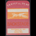 Grateful Dead 11/30/1981 Dayton OH Backstage Pass