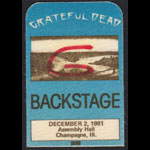 Grateful Dead 12/2/1981 Champaign IL Backstage Pass