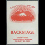 Grateful Dead 8/24/1980 Grand Rapids MI Backstage Pass