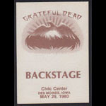 Grateful Dead 5/29/1980 Des Moines IA Backstage Pass