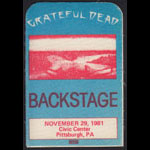 Grateful Dead 11/29/1981 Pittsburgh Backstage Pass