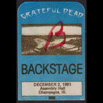 Grateful Dead 12/2/1981 Champaign IL Backstage Pass