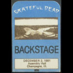 Grateful Dead 12/2/1981 Champaign IL Backstage Pass