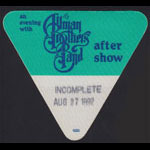 Allman Brothers Band Backstage Pass