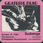 Grateful Dead 10/19/1989 Philadelphia Backstage Pass