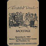 Grateful Dead 11/8/1987 Oakland Error Backstage Pass