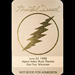 Grateful Dead 6/23/1988 East Troy WI Backstage Pass