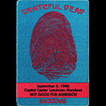 Grateful Dead 9/5/1988 Washington DC Backstage Pass