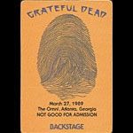 Grateful Dead 3/27/1989 Atlanta Backstage Pass